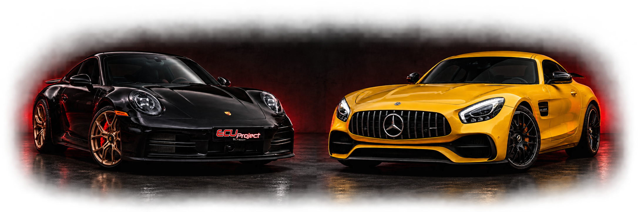 Czarne Porsche i żółty Mercedes-AMG — EcuProject Wrocław