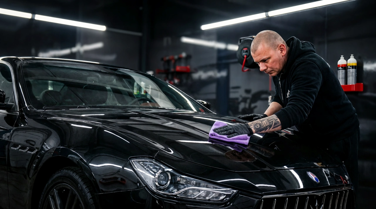Pielęgnacja lakieru czarnego Maserati — fotografia przekazana przez EcuProject.
