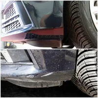 Dolna część zderzaka niebieskiego Audi — porównanie przed i po czyszczeniu.